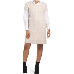 Cupcakes and cashmere cable knit layered shirt sweater dress